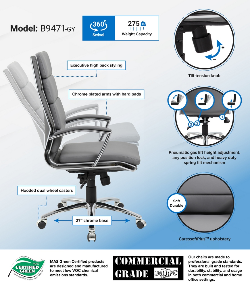 Boss executive chair with metal chrome finish discount